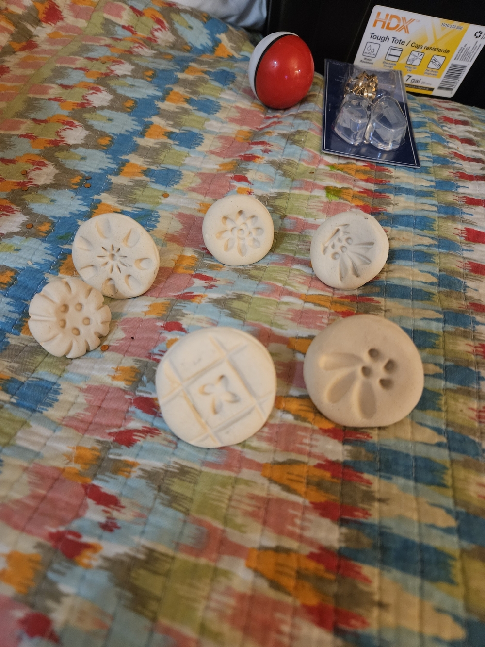 Handmade Carved White Ceramic Cookie Prints- Set of 7